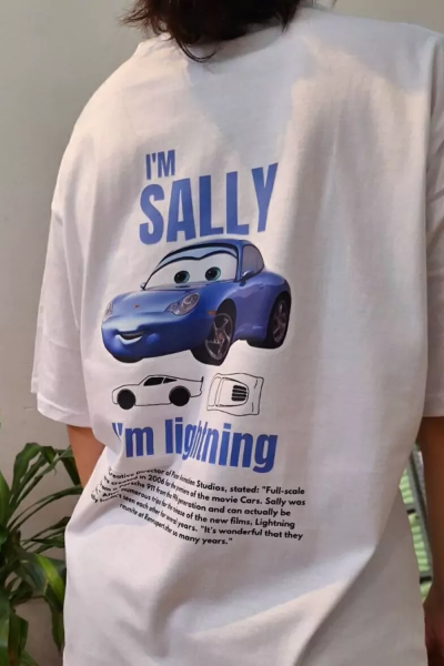 I'm Sally Cars Ön Arka Baskılı Unisex Beyaz T-shirt