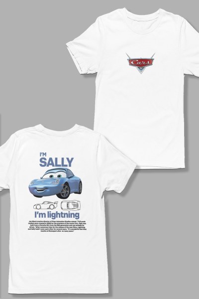 I'm Sally Cars Ön Arka Baskılı Unisex Beyaz T-shirt