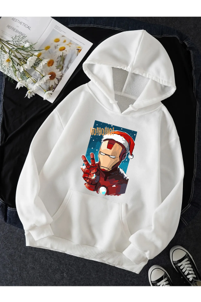 İron Man Hohoho Yeni Yıl Kapşonlu Sweatshirt