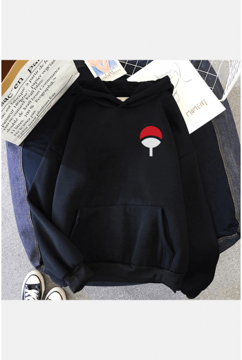 Itachi Uchiha Logo Ön-Arka Baskılı Kapşonlu Sweatshirt
