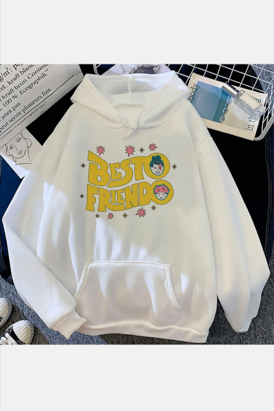 Jujutsu Kaisen Besto Friendo Beyaz Kapşonlu Sweatshirt