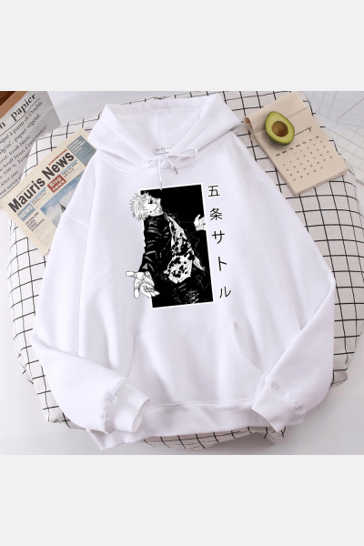 Jujutsu Kaisen Crayz Gojo Beyaz Kapşonlu Sweatshirt