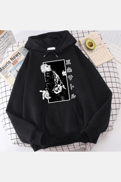 Jujutsu Kaisen Crayz Gojo Siyah Kapşonlu Sweatshirt