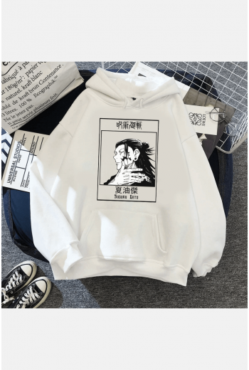 Jujutsu Kaisen Geto Beyaz Kapşonlu Sweatshirt