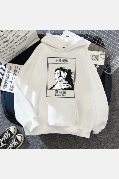 Jujutsu Kaisen Geto Beyaz Kapşonlu Sweatshirt