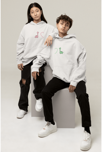 Kalpli Dinazorlar Sevgili/Çift/Arkadaşlık 2'li Kapşonlu Sweatshirt Seti Kalpli Dinazorlar Sevgili/Çift/Arkadaşlık 2'li Kapşonlu Sweatshirt Seti