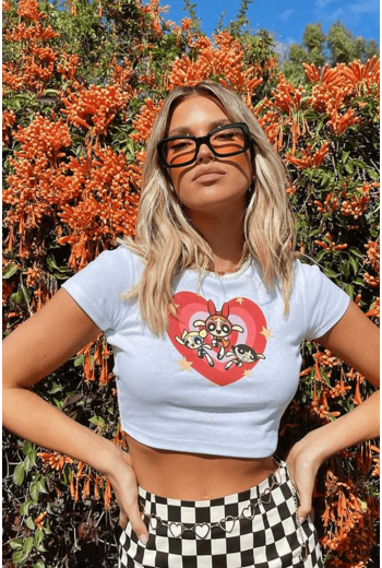 Kalpli Powerpuff Girls Beyaz Crop Bluz