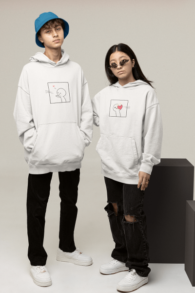 Kalpli Romantik Sevgili/Çift/Arkadaşlık 2'li Kapşonlu Sweatshirt Seti