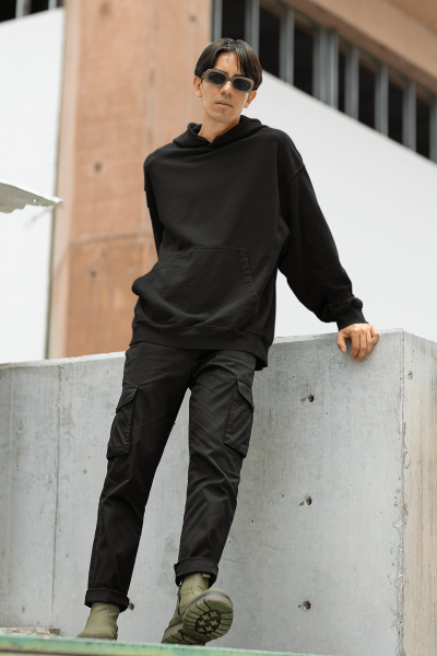 Kapşonlu Basic Sweatshirt Unisex Siyah Renk Hoodie