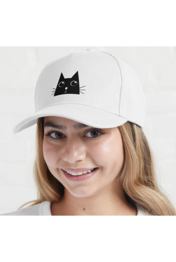 Kawaii Cat Baskılı Beyaz Şapka Kawaii Cat Baskılı Beyaz Şapka
