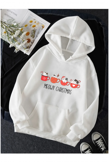 Kedi Tasarımlı Meow Christmas Yeni Yıl Kapşonlu Sweatshirt Kedi Tasarımlı Meow Christmas Yeni Yıl Kapşonlu Sweatshirt