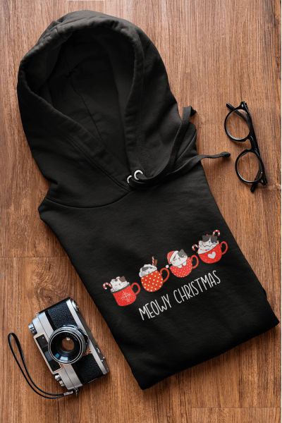 Kedi Tasarımlı Meow Christmas Yeni Yıl Kapşonlu Sweatshirt