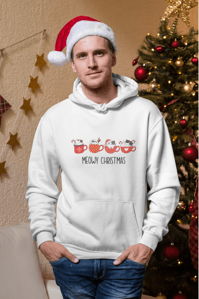 Kedi Tasarımlı Meow Christmas Yeni Yıl Kapşonlu Sweatshirt