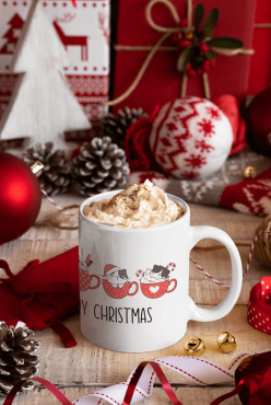 Kedi Tasarımlı Meow Christmas Yeni Yıl Kupa Bardak