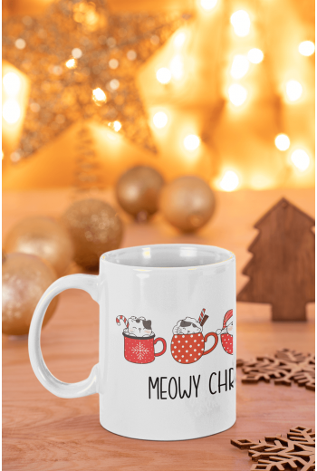 Kedi Tasarımlı Meow Christmas Yeni Yıl Kupa Bardak