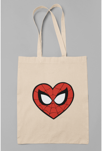 Kırmızı Kalp Spiderman Bez Çanta