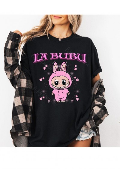 Labubu Tasarım Siyah T-shirt