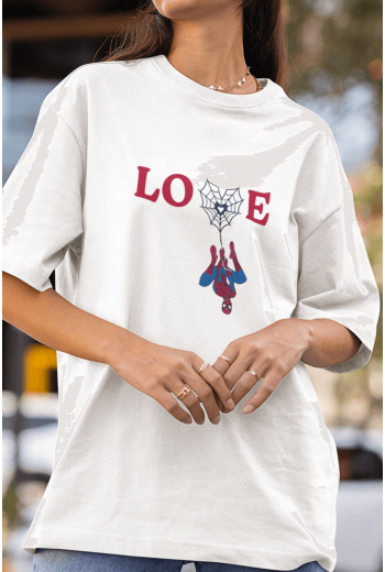 Love Spider Ağ Ön Baskılı Beyaz Tişört 
