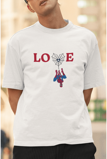 Love Spider Ağ Ön Baskılı Beyaz Tişört 