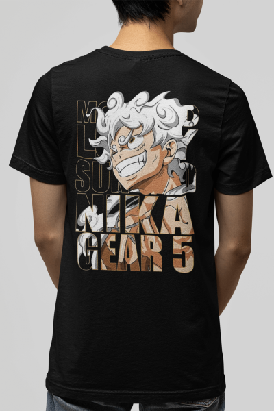 Luffy Gear 5 Nika Ön - Arka Baskılı Siyah Tişört