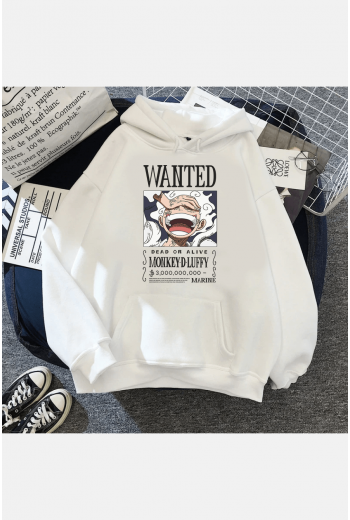 Luffy Gear 5 Wanted Kapşonlu Beyaz Sweatshirt