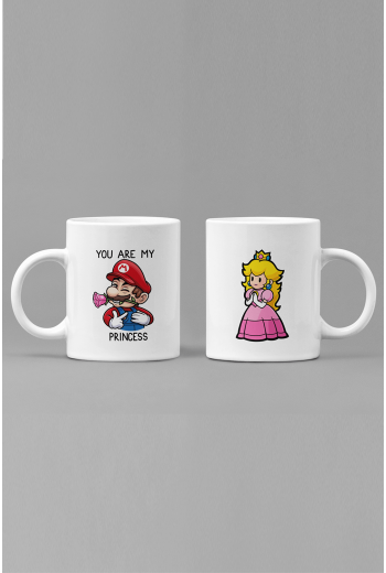Mario ve Prenses Sevgili/Çift/Arkadaş 2'li Kupa Bardak Seti  Mario ve Prenses Sevgili/Çift/Arkadaş 2'li Kupa Bardak Seti