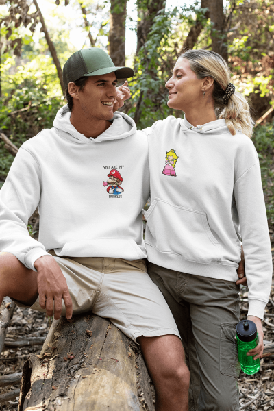 Mario ve Prenses Sevgili/Çift/Arkadaşlık 2'li Kapşonlu Sweatshirt Seti