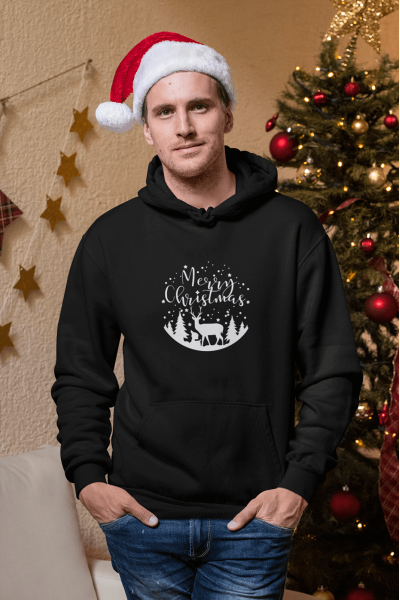 Marry Christmas Geyikli Yeni Yıl Kapşonlu Sweatshirt