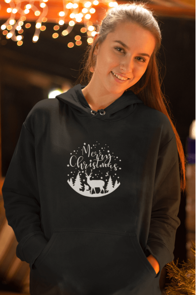 Marry Christmas Geyikli Yeni Yıl Kapşonlu Sweatshirt