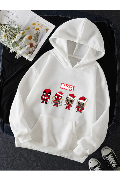 Marvel Yılbaşı Yeni Yıl Kapşonlu Sweatshirt