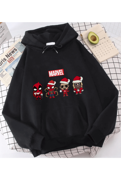 Marvel Yılbaşı Yeni Yıl Kapşonlu Sweatshirt