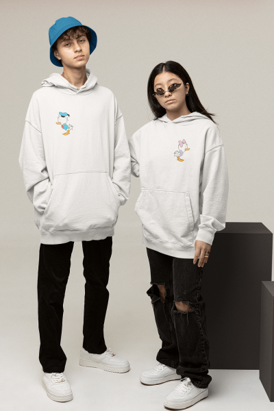 Mini Daisy ve Donald Duck Sevgili/Çift/Arkadaşlık 2'li Kapşonlu Sweatshirt Seti