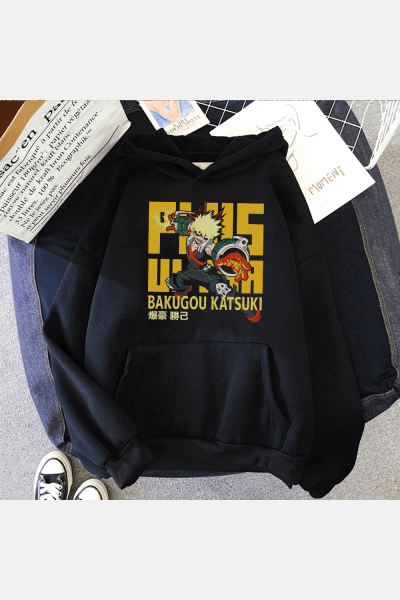 My Hero Bakugo Plus Ultra Siyah Kapşonlu Sweatshirt