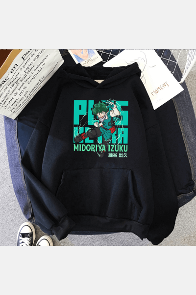 My Hero İzuku Plus Ultra Siyah Kapşonlu Sweatshirt