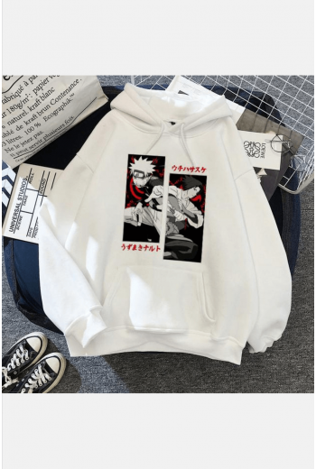 Naruto And Sasuke Beyaz Kapşonlu Sweatshirt