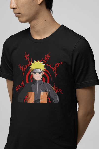 Naruto Ön-Arka Baskılı Siyah Tişört