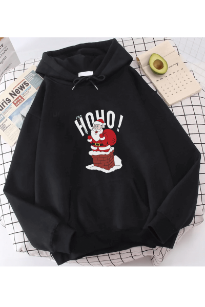 Noel Baba Selfie Hoho Yeni Yıl Kapşonlu Sweatshirt