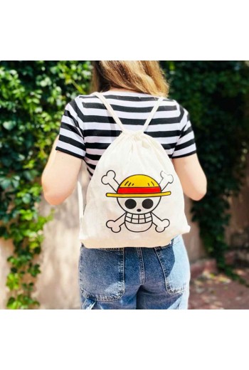 Anime One Piece Hasır Şapka Korsanları Logo Bez Sırt Çantası
