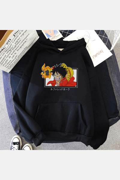 One Piece Luffy Red Hawk Kapşonlu Sweatshirt