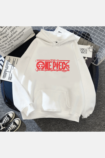 One Piece Red Logo Kapşonlu Sweatshirt