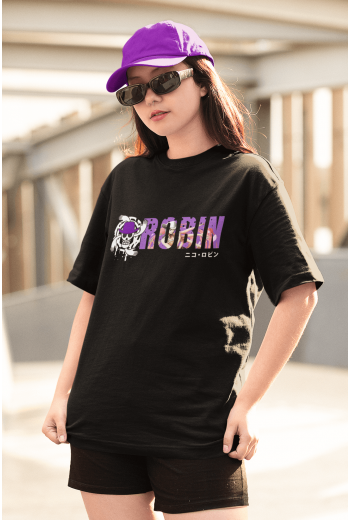 Anime One Piece Robin Logo Siyah Tişört