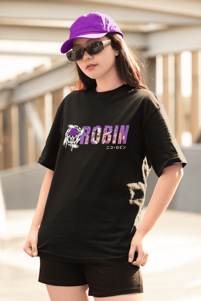 Anime One Piece Robin Logo Siyah Tişört