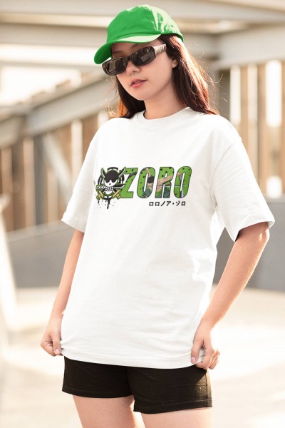One Piece Zoro Logo Beyaz Tişört