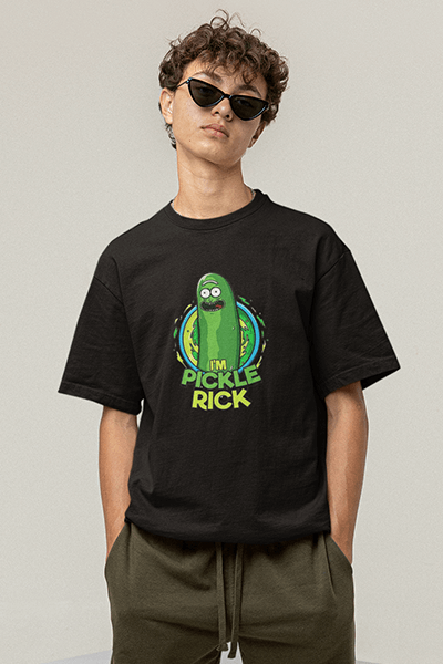 Pickle Rick Tasarım Siyah Tişört