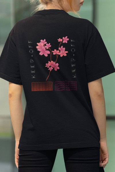 Pink Flowers Ön - Arka Baskılı Tişört