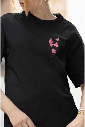 Pink Flowers Ön - Arka Baskılı Tişört Pink Flowers Ön - Arka Baskılı Tişört