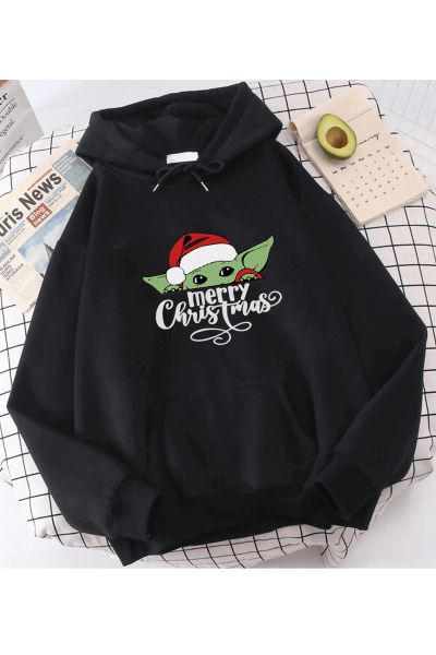 Baby Yoda Christmas Yeni Yıl Kapşonlu Sweatshirt