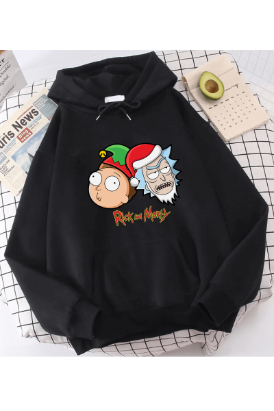 Rick And Morty Yeni Yıl Kapşonlu Sweatshirt