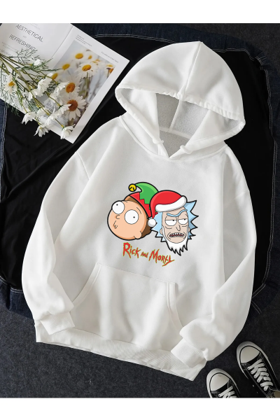 Rick And Morty Yeni Yıl Kapşonlu Sweatshirt