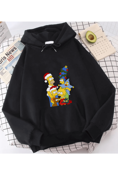 Simpson Yılbaşı Yeni Yıl Kapşonlu Sweatshirt